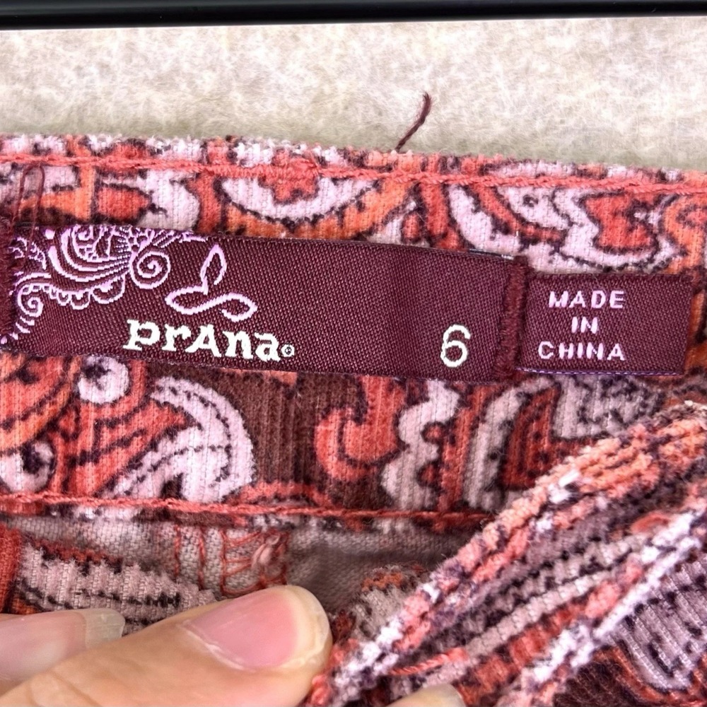 Prana Corduroy Pants Size 6 Maroon Paisley Straight Leg Boho Psychedelic Funky - Picture 11 of 11
